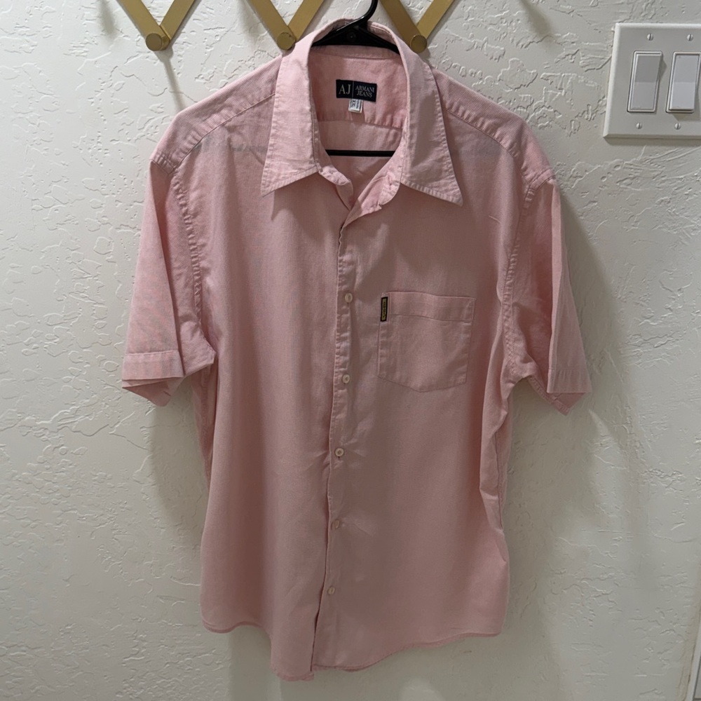 Armani Jeans Men’s Light Pink Short Sleeve Button-Down Shirt